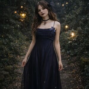 VTG Y2K Niki Butterfly Babydoll Maxi Dress Whimisgoth Fairy Grunge Purple Blk 10